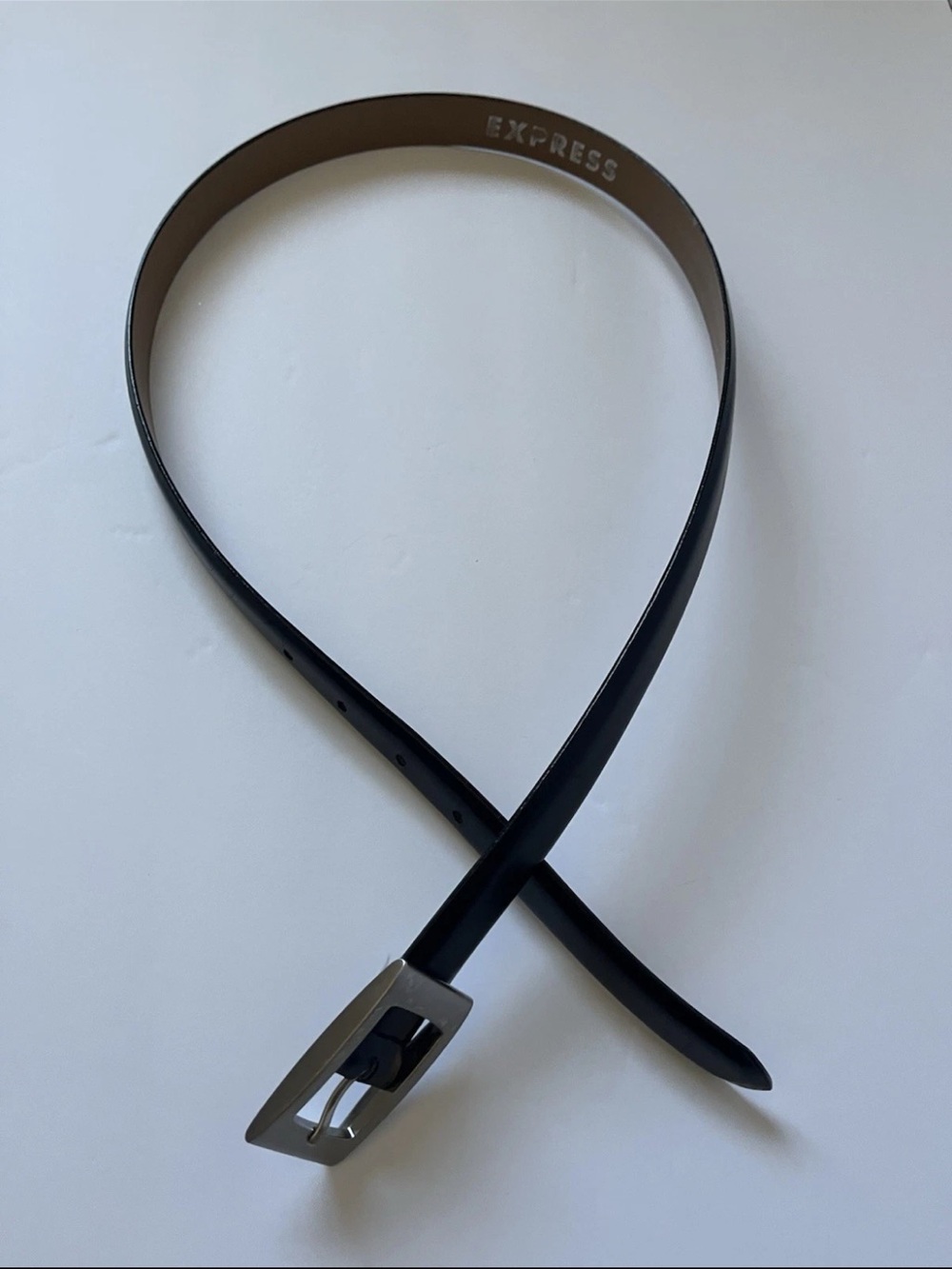 Express Women’s Black Leather 1” Belt Size Large Silver Tone Buckle